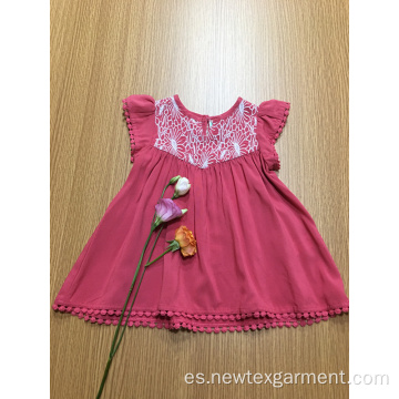 vestido de viscosa casual de ganchillo de color liso para niñas